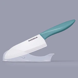 Santoku Knife White Blade Advanced Ceramic Kitchen Professional Chef Knives With Cover Sheath 5.5 Inch