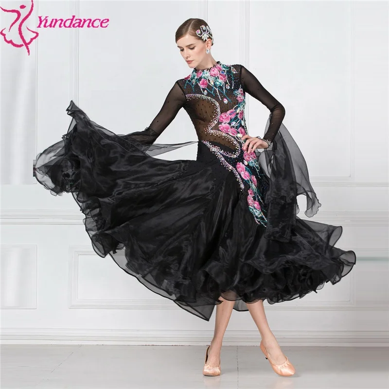 B-16492 Adult competition classy ballroom dance dress black performance ballroom dance costumes for women