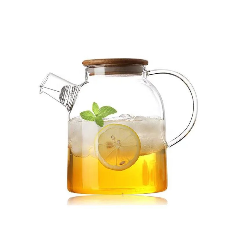 Stovetop Microwave Safe Glass Teapot Borosilicate Glass Kettle with Bamboo Lid Water Pitcher Glass Jug with Strainer 60oz/1800ml