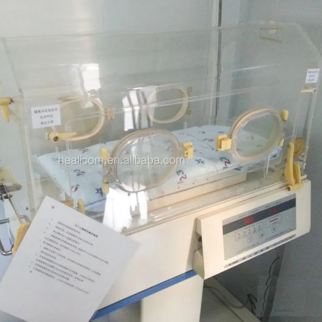 Hospital Medical mobile Double Walls Hood 4 hand-ports Infant Incubator