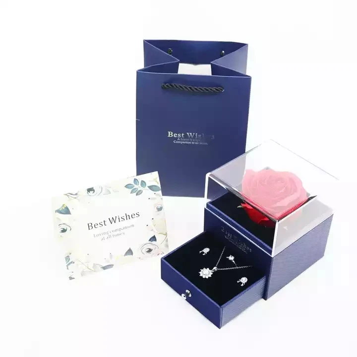 Acrylic Transparent Cover Drawer Ring Necklace Jewelry Box Rose Gift Box Valentines Day Mother Mom Love Day Flower Gift Box