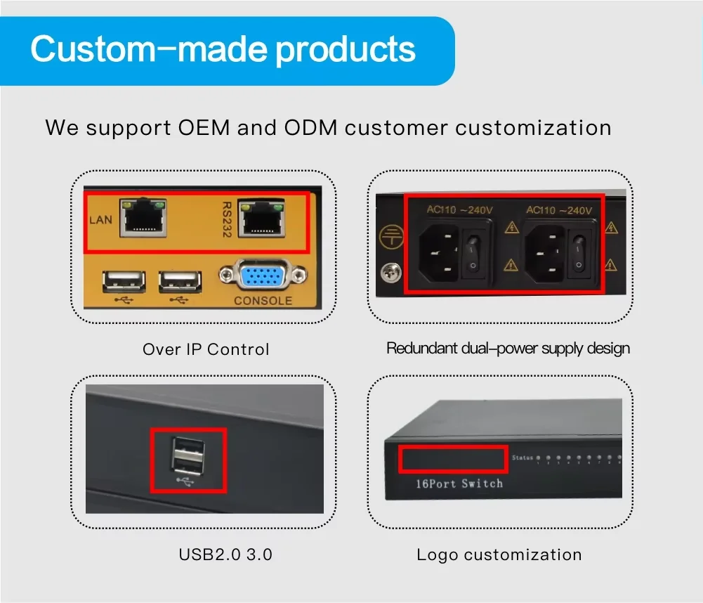 16 Ports FHD VGA 1U Rackmount Support Cascade OSD Hotkey Remote Control VGA Over IP KVM Switch
