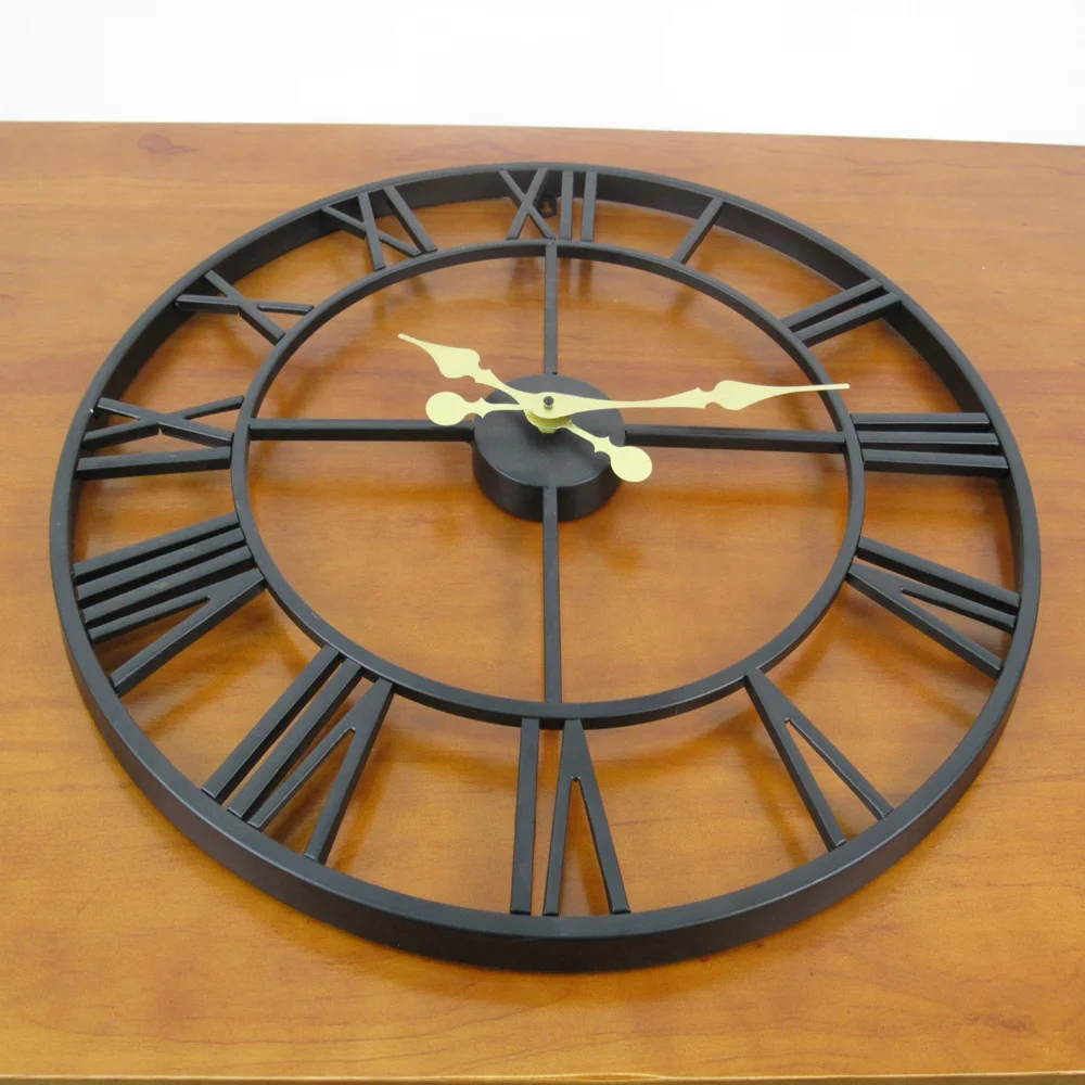 60x60cm Home Decor Vintage Rustic European Style Roman Numerals Iron Wall Clock