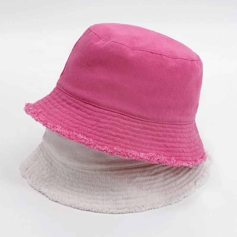 New Arrival Summer Women Sunscreen Fisherman Hat 100% Cotton Vintage Frayed Edge Bucket Hats With Logo