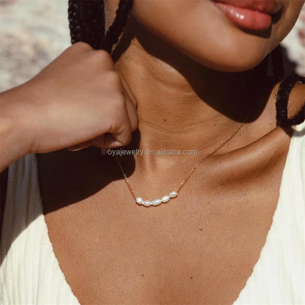 OYA Custom Jewelry Design Production Fashion 18K Gold Plated Stainless Steel Freshwater Pearl Pendant Necklace Wholesale