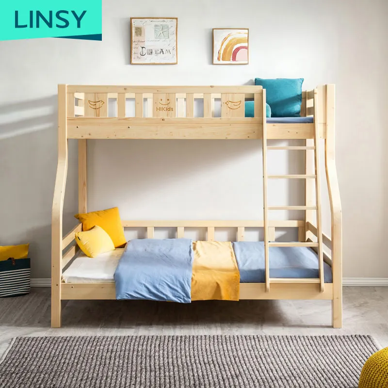 Linsy European Children Wood Furniture Single Bunk Bed Kid Small Double Deck Bed Modern Box Design For Kids LS171A1