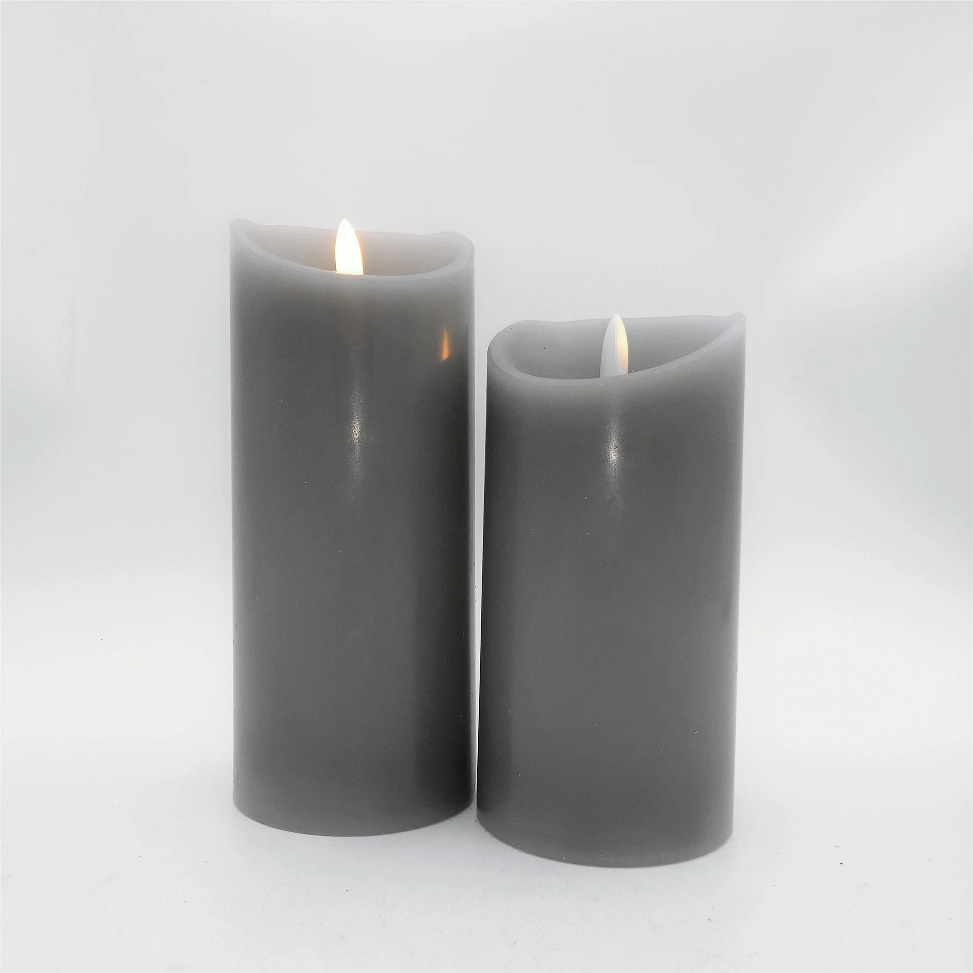 factory price luxury pillar shaped flameless 3D wick bullet wick smooth grey candle