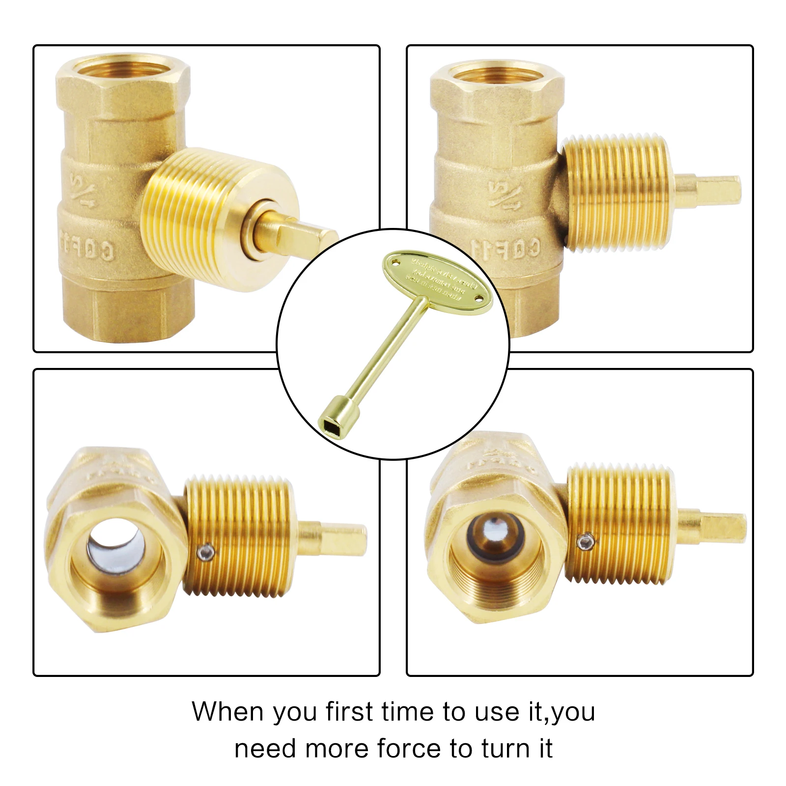 Replacement Parts Gas Valve Key for Gas Fire Pits and Fireplaces, Polished Brass Replacement Gas Key