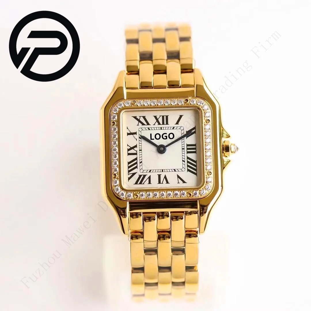 Luxury quality 27mm ETA quartz movement bezel with diamonds waterproof luminous KK ladies watch