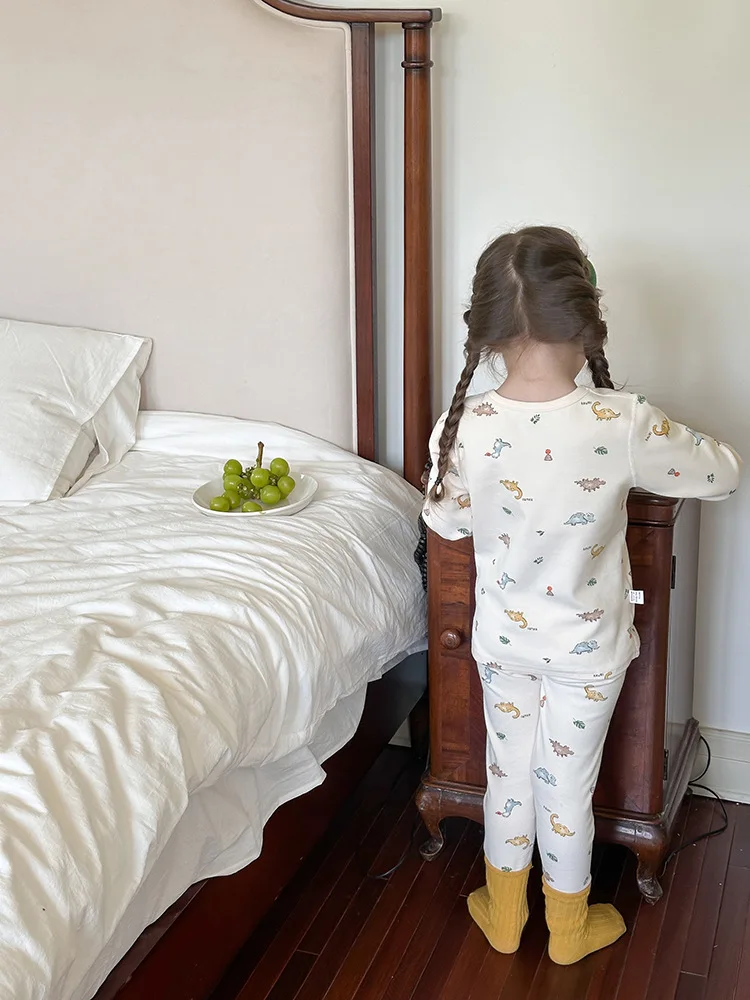 617 new arrival Korean design infant baby girls pajamas cartoon print child kids cotton pajamas fashion wholesale