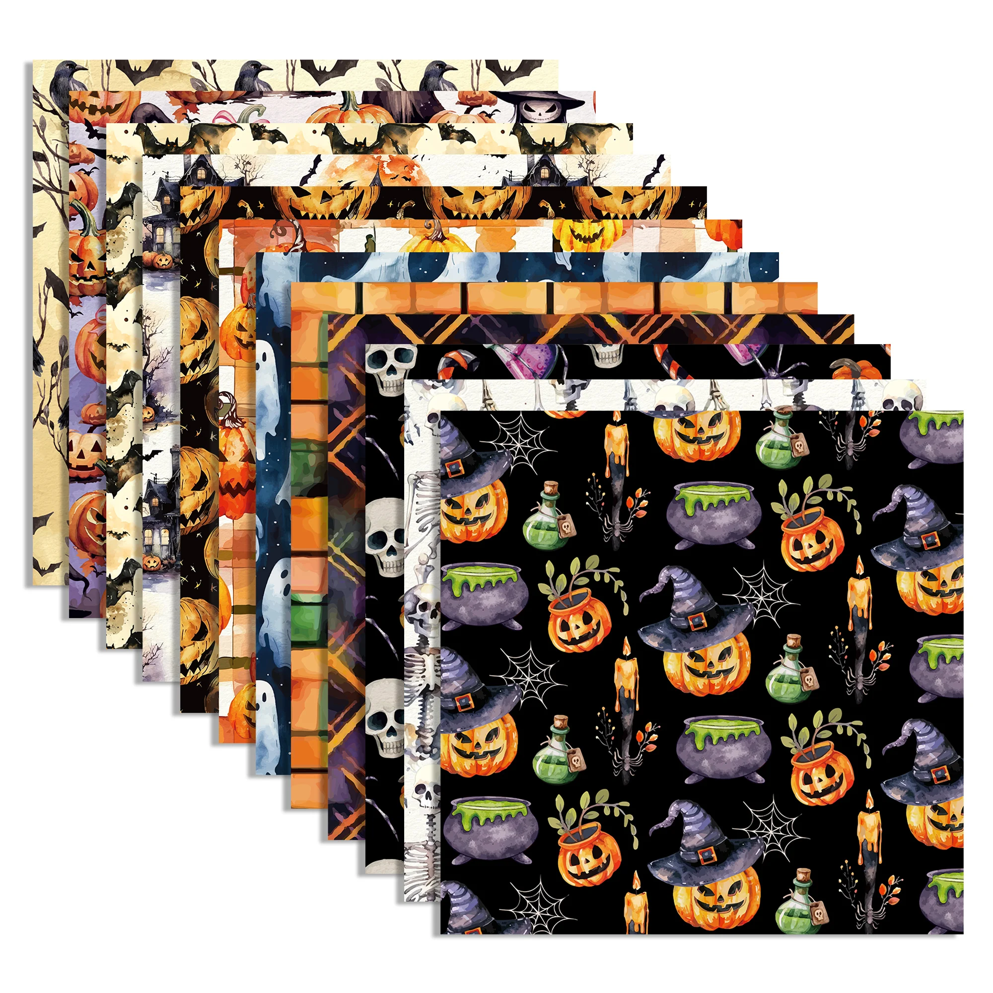 WW139 Halloween Pattern Scrapbook Paper Pumpkin Spider Ghost Craft Paper for Halloween Party DIY Card Making Decor Supplies