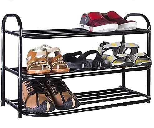 Multifunctional Black Metal Shoe Rack Heavy Sturdy & Foldable Low Space Side Rack with Light Weight for Living Room Storage