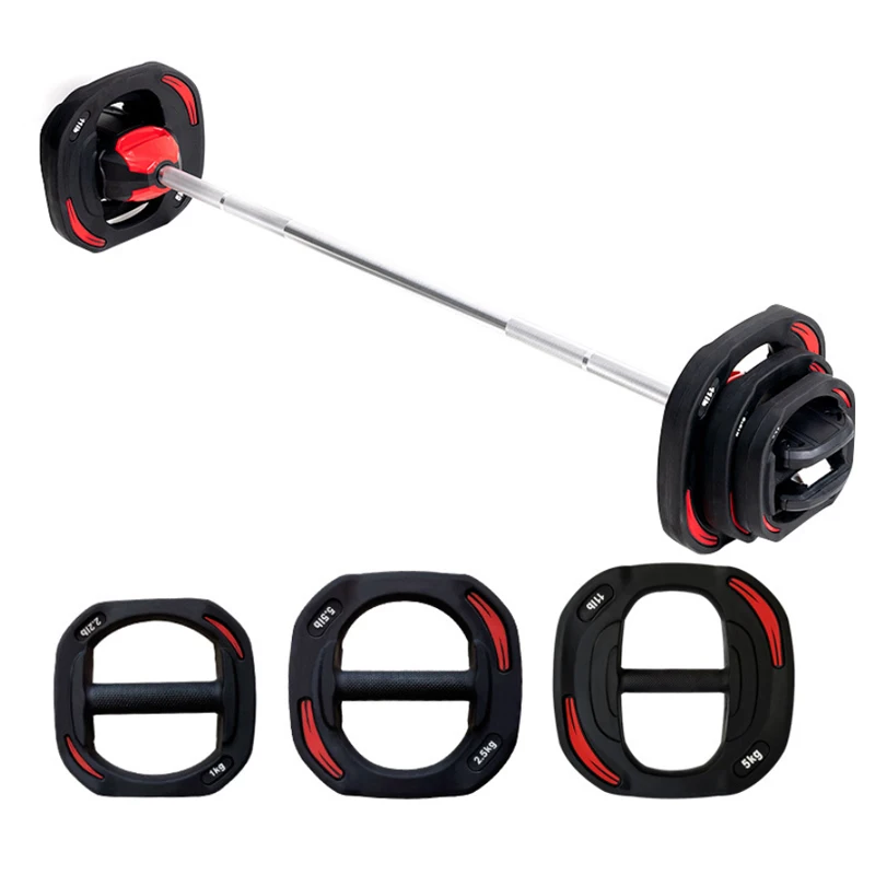 
Hadley Black+Red Adjustable TPU Barbell 20kg Weightliftingg Weight Plates Barbell Set fitness use for home gym 