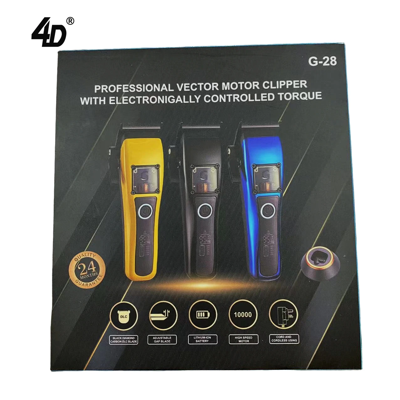 4D G28 9500 RPM DLC blade  High Speed Motor powerful cordless electric professional hair clippers for men