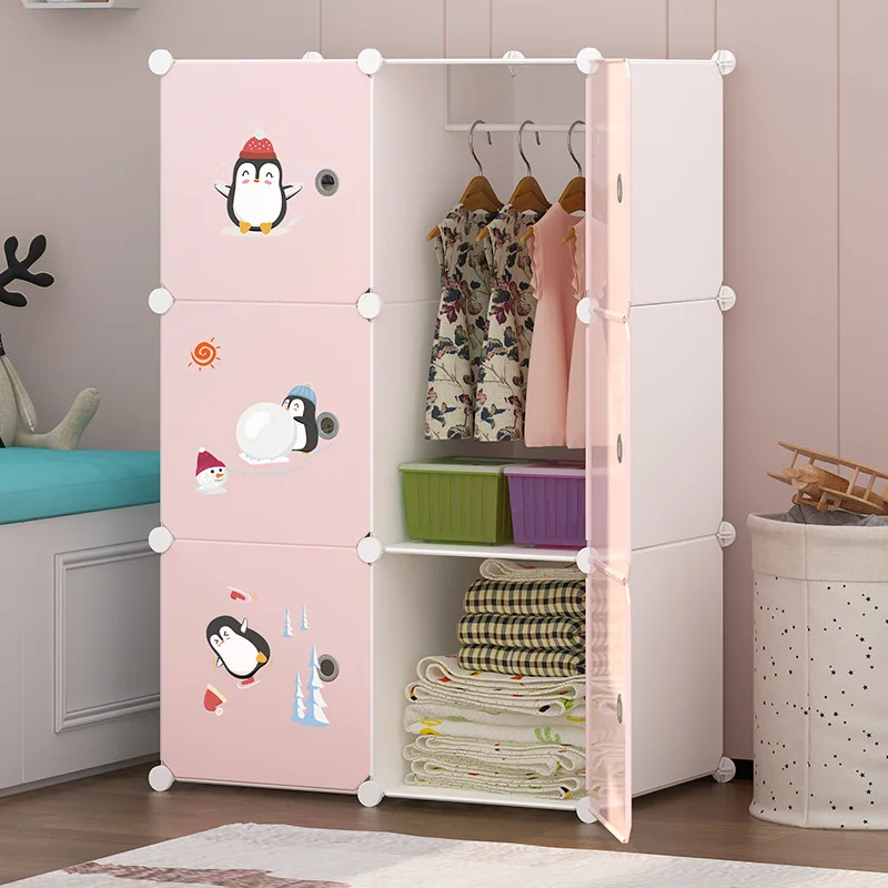 Factory wholesale household simple assemble child plastic cube wardrobe baby foldable storage cabinet kids almirah wardrobes