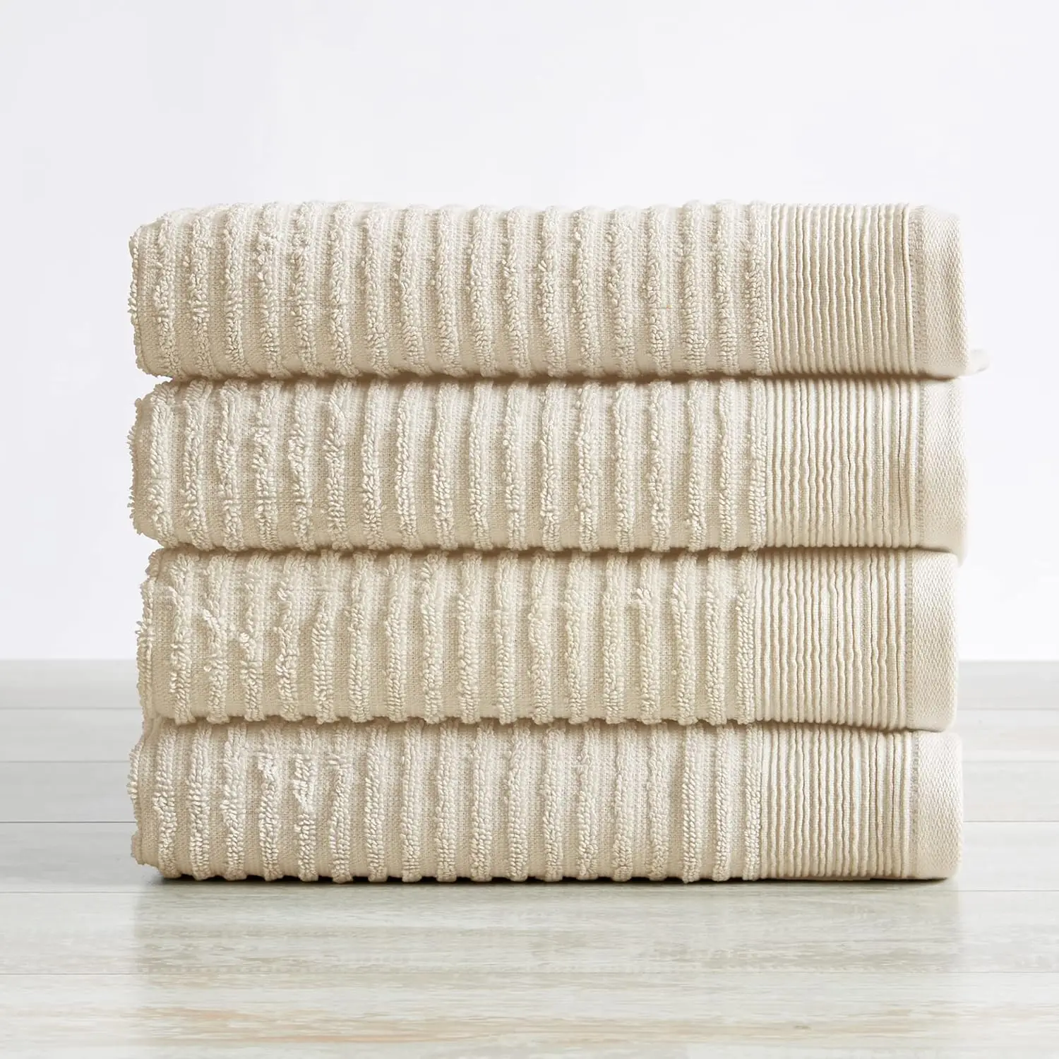 100% Cotton Ribbed Terry Bathroom Towels. Absorbent Quick-Dry Plush Bath Towels