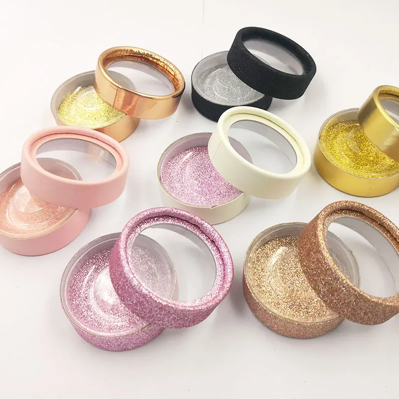 Cheap personalized empty 3d mink eyelash packaging custom eco friendly circle glitter rainbow 25mm silk eyelash packaging