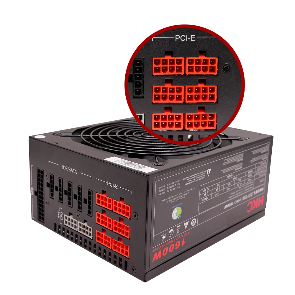 ATX Computer Case Silver Platform Power Black Red 1600W Modular  PSU Rig Machine with Qingsea Chassis