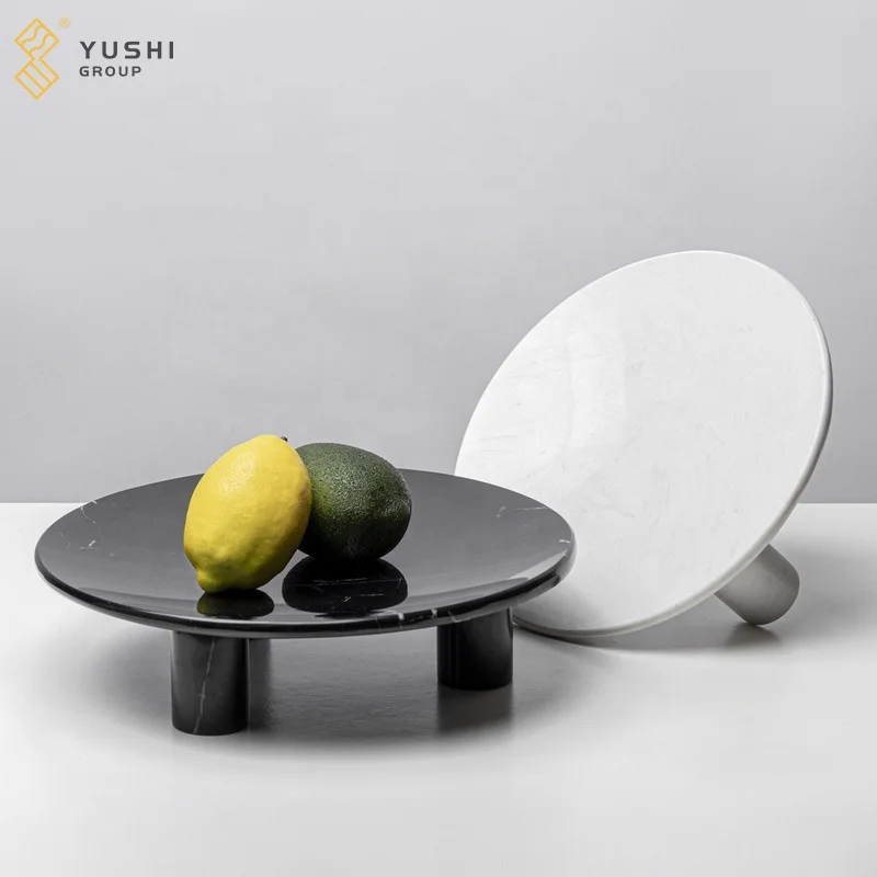 Yushi Group Fashion Multi-functional Fruit Cake Snack Plates Natural Circular Marble Wedding Decoration Round Bowl