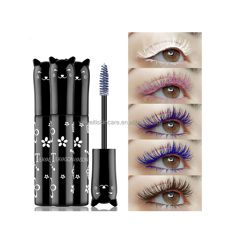 Colourful Mascara Waterproof Long Lasting Curling Thick White Green Red Blue Purple 4D Silk Fiber Mascara