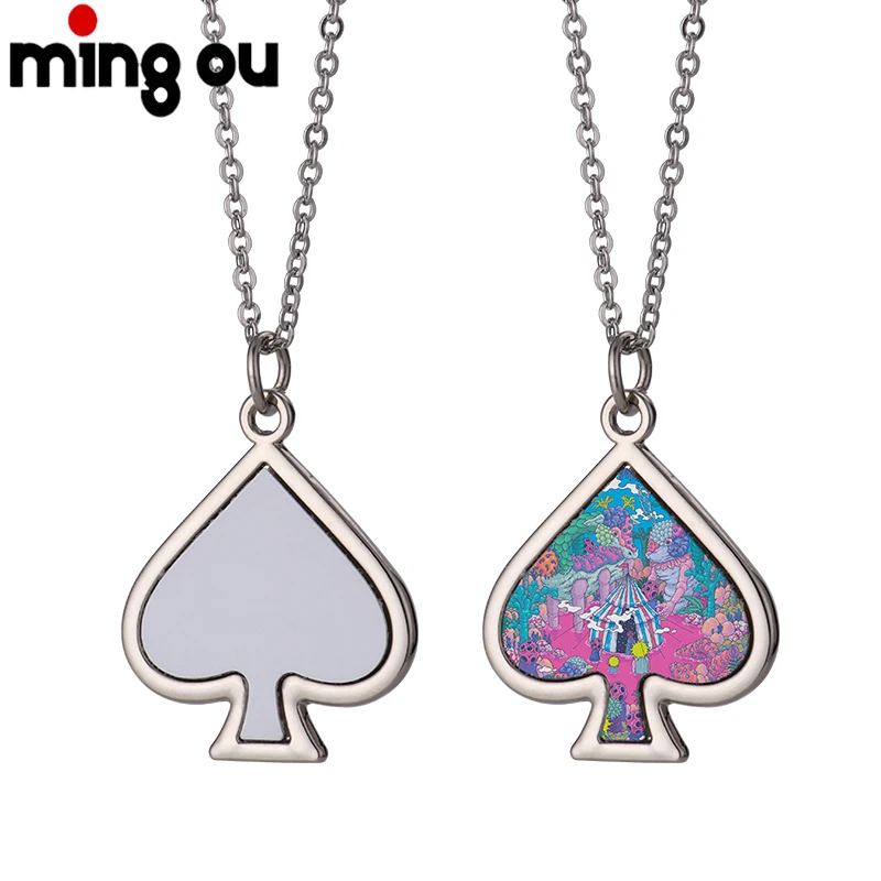 Latest Necklace Designs Sublimation DIY Metal Spade Heart K Necklace