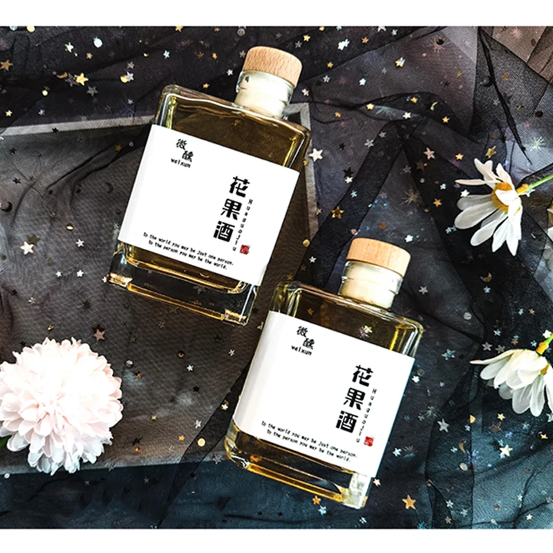 Square Cherry Wine Fruit Wine Bottle Beverage Home-Brewed Glass Wine Bottle Sealed Can Cold Brew Cold Brew Tea