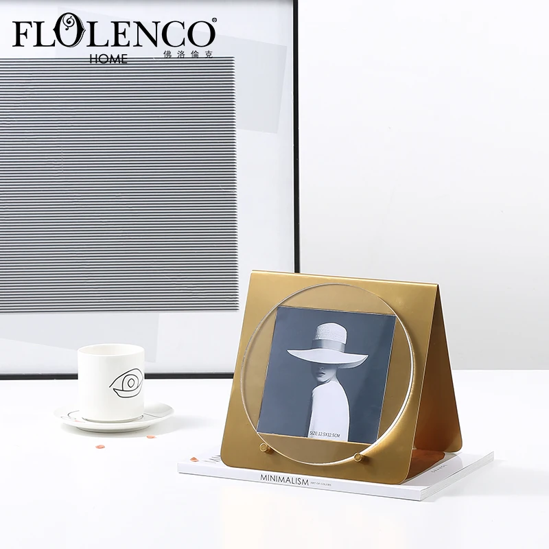 Flolenco Morden Metal Photo Frame Office Desktop Living Room Decor Luxury Photo Frame