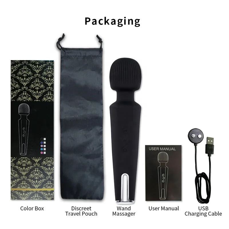 
black color usb rechargeable cordless body massage wand massager 