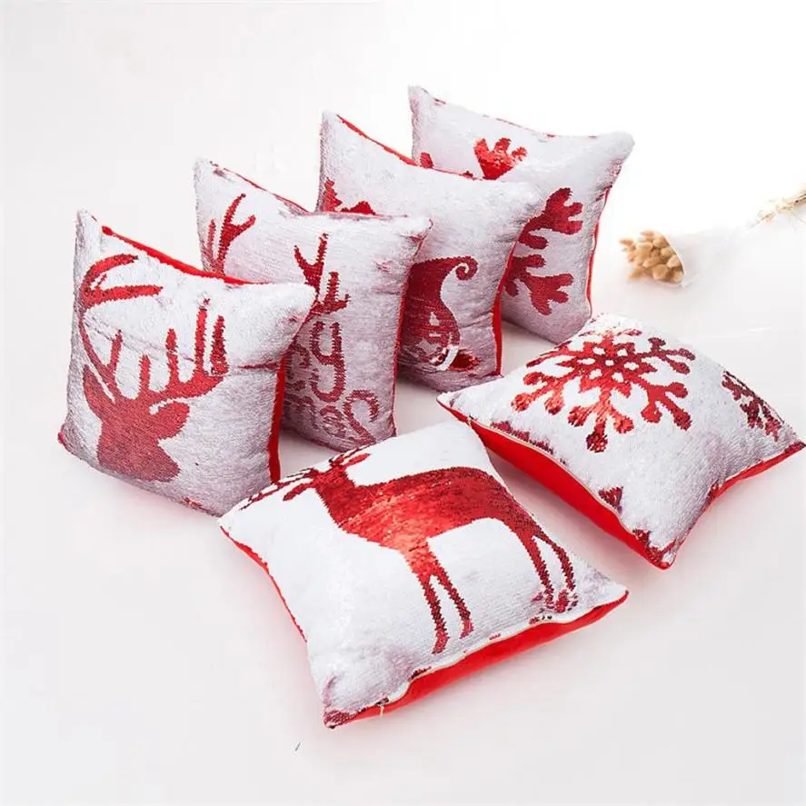 Рождественская наволочка с блестками, фото на заказ, наволочка для автомобиля, волшебный цвет, двусторонняя наволочка 40x40 см