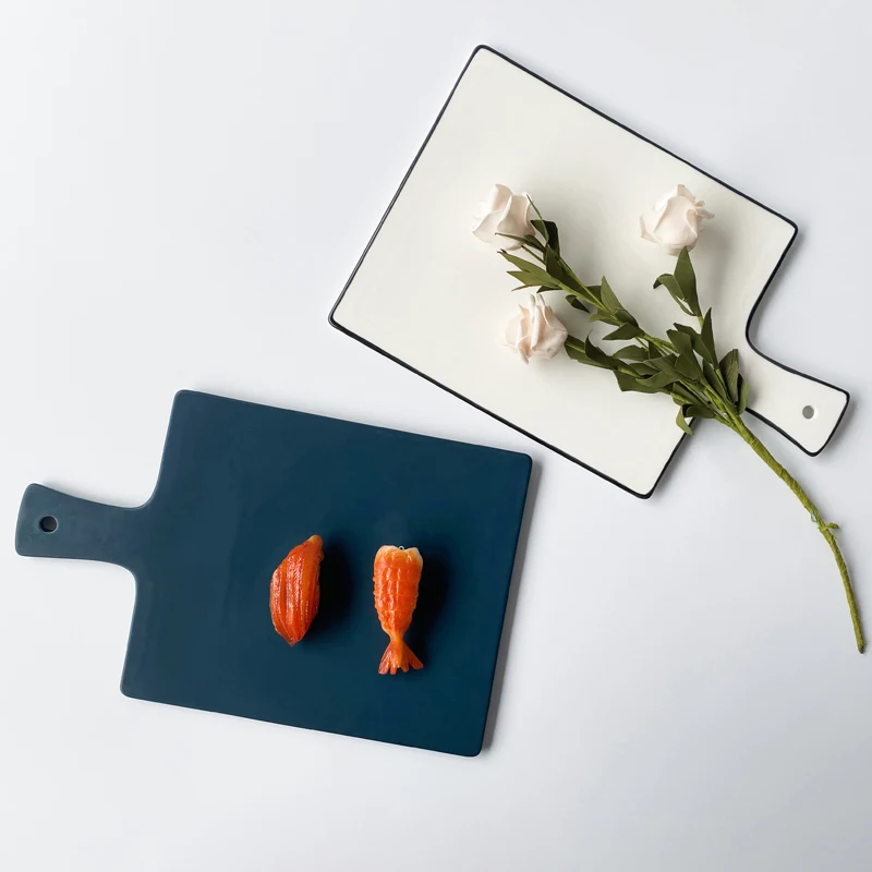 Factory supplier porcelain barbecue plates dinnerware white and blue plates pizza BBQ tableware