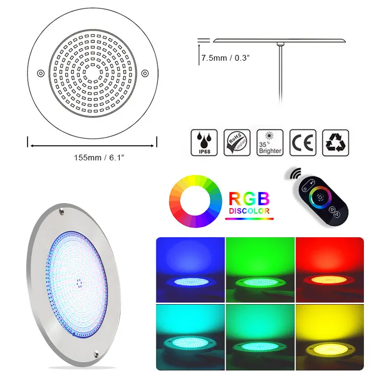 35 Вт тонкая нержавеющая сталь 4 провода смола заполненная RGB освещение для бассейна IP68 светодиодная подводная лампа беспроводная