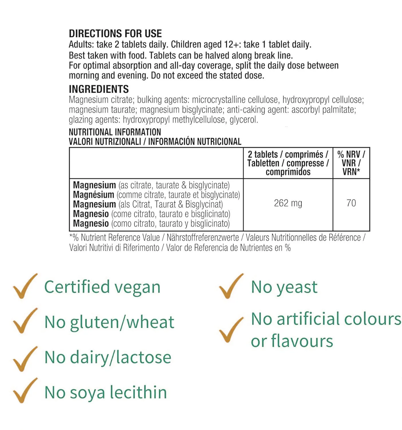 Magnesium Complex Tablet Herbal Supplement for Calm Relaxation Digestion Support with Elemental Magnesium