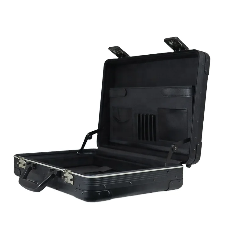 Black Hard Shell Secure Lock Men Salesman Lawyer Aluminum Laptop Briefcase