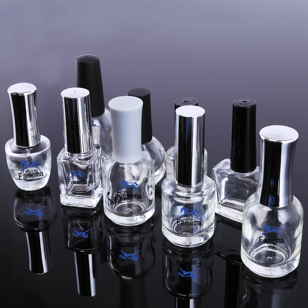 Wholesale 5ml 8ml 10ml 12ml 15ml Clear Empty Cosmetic Nail Polish Glass Bottle with Brush Cap Gel Containers