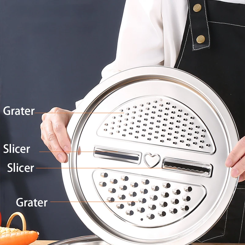 Stainless Steel Kitchen Tool Vegetable Cutter With Drain Basket Washing Bowl 3 In 1 Colander For Kitchen