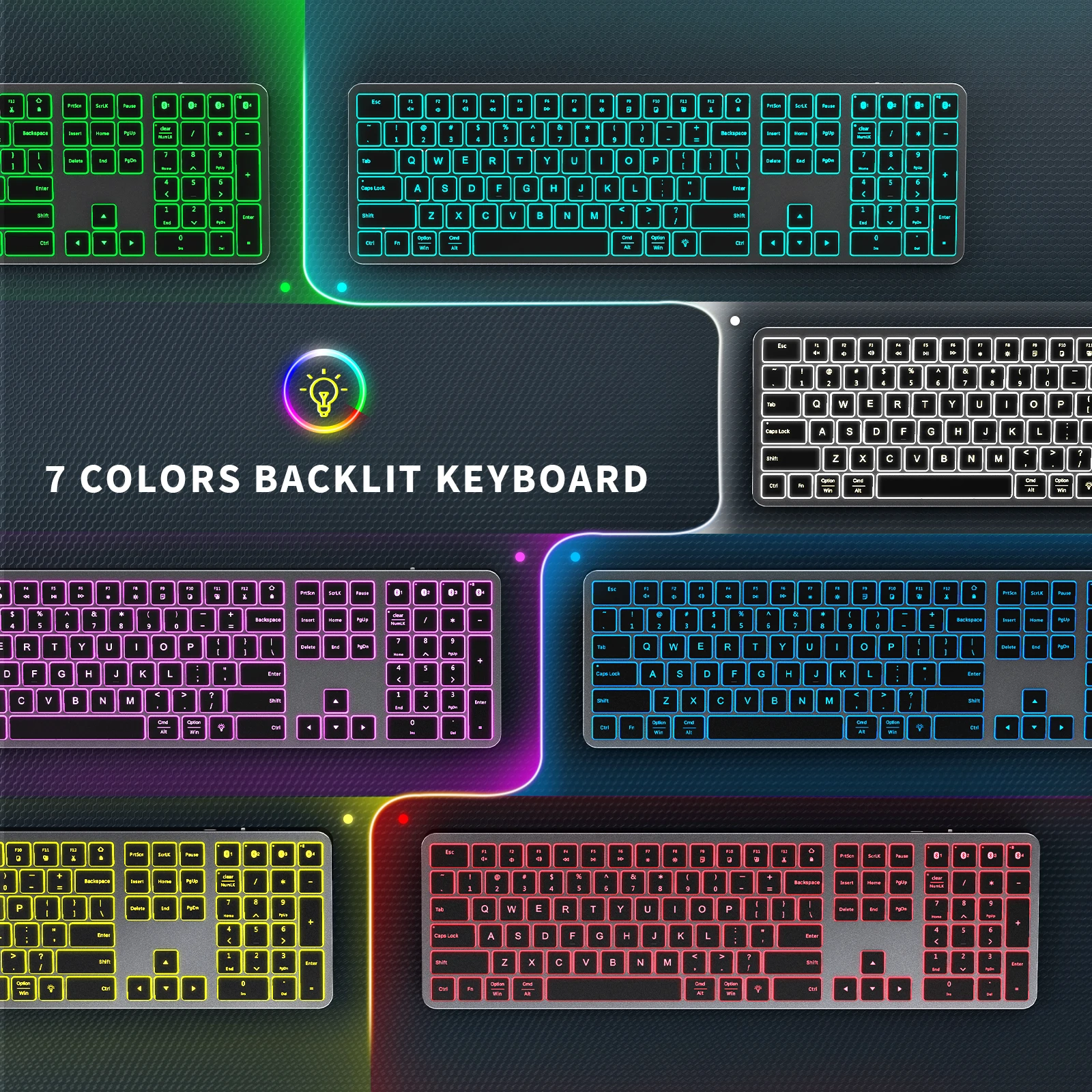 Seenda 7 Colors Backlit Keyboards for Laptop Computer Tablet PC Macbook iPad Pro iPhone BT 5.1 Wireless Keyboards