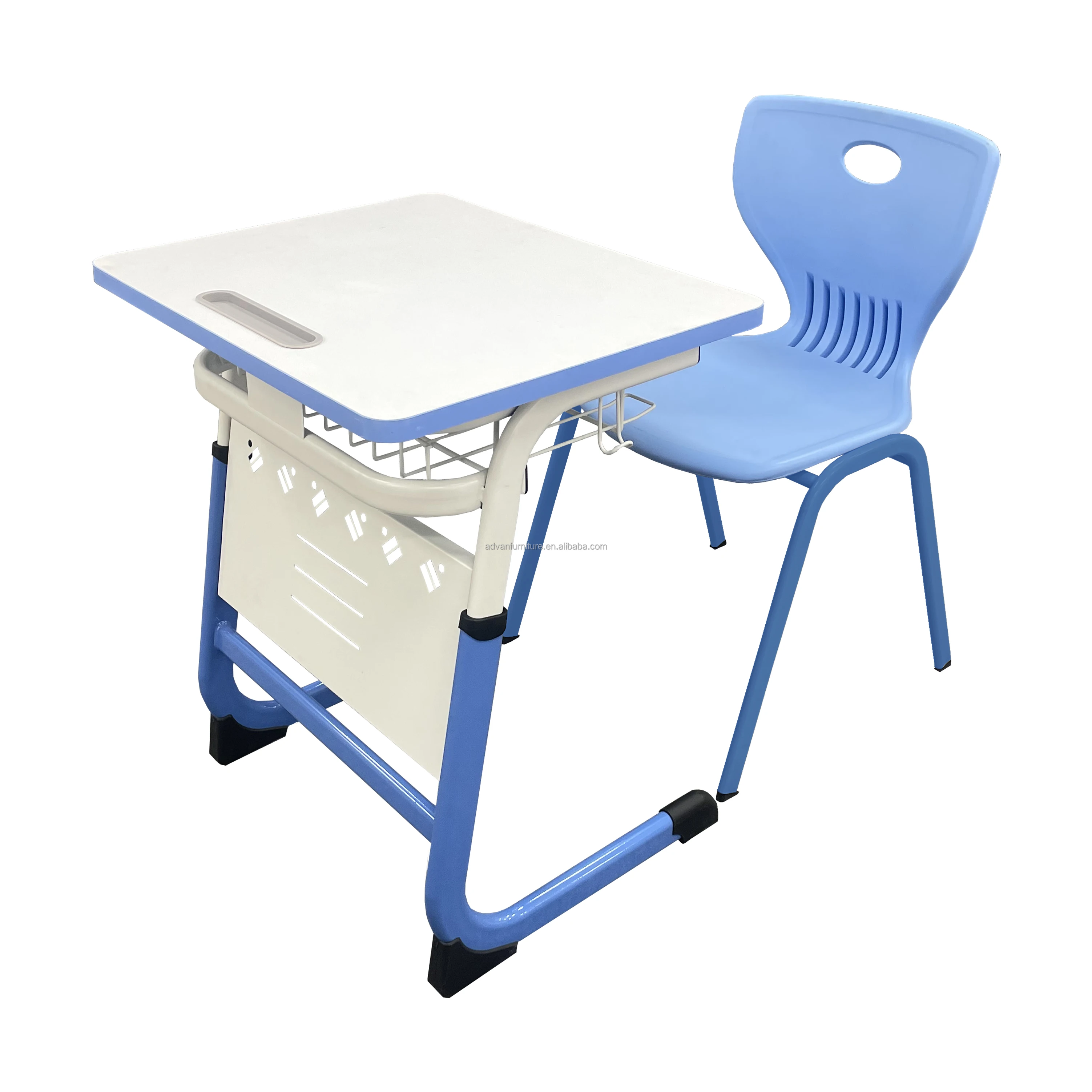 Wholesale school desk furniture adjustable height student desk, single metal PP material plastic student desk and chair