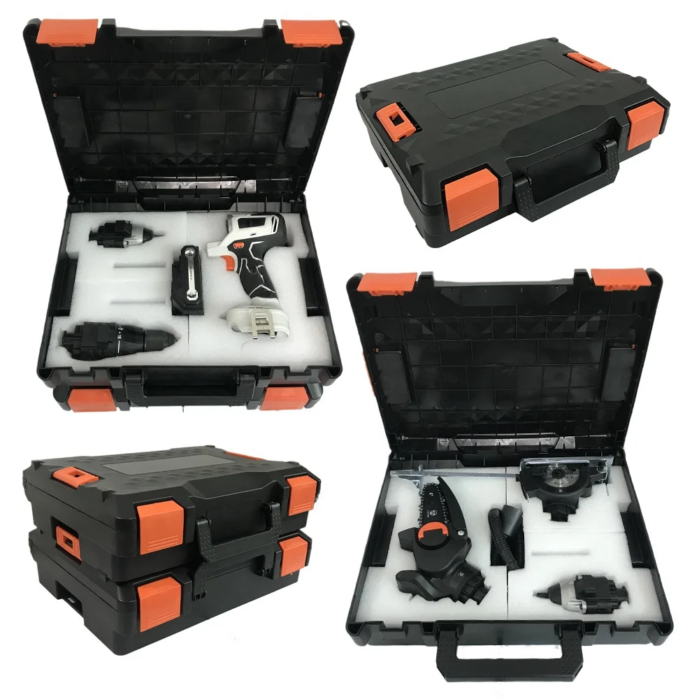 Multi-Functional Cordless Tool Kit Home Use Jig Saw Angle Grinder Chain Saw Cordless Drills Polisher Sander Bits Storage Box