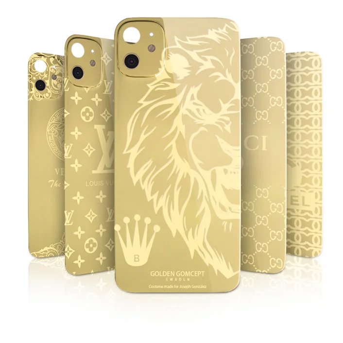 Cr PMMA 24KT Gold Mobile Phone Skin Sticker For iPhone 13 12 Pro Max Lens Screen Protector Gold Back Full Sticker Film
