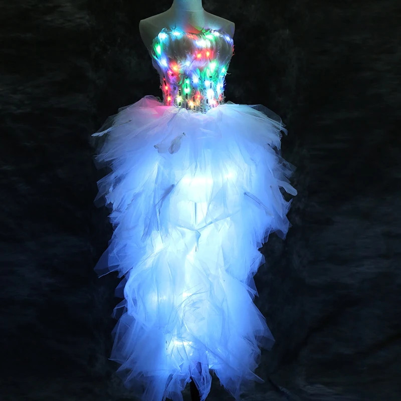 LED luminous wedding dress long skirt creative show catwalk clothing LED tron dance costume
