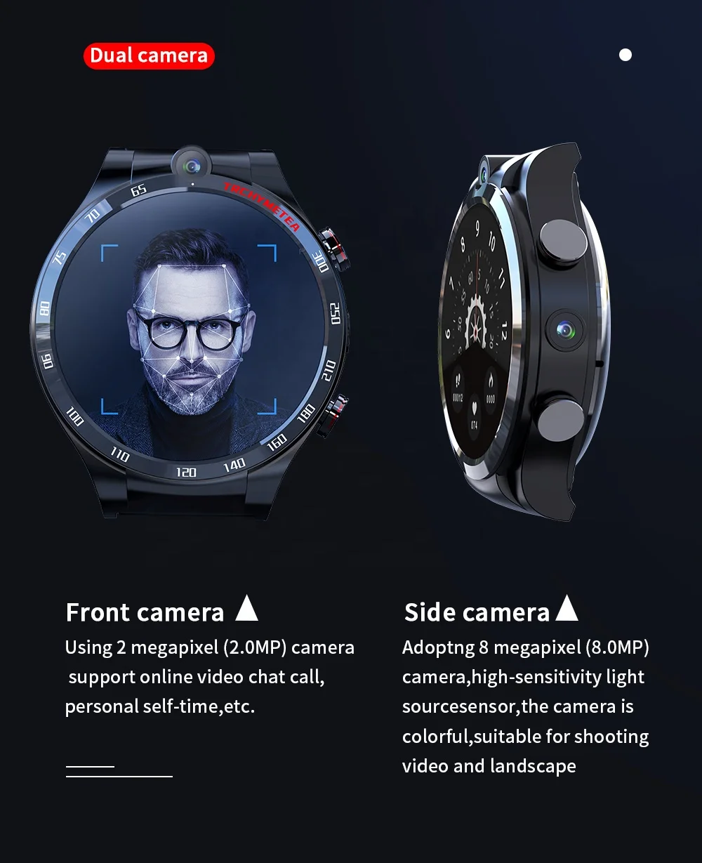 LOKMAT APPLLP 4 Smart Watch 4G 128G GPS with Phone Wifi Dual Camera Full Round Touch Heart Rate Smartwatches Men for Android IOS