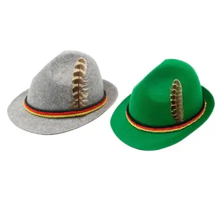 German Oktoberfest Fedora Traditional Wool Felt Costume Hat with Feather for Adults Novelty Fancy Dress Panama Hat