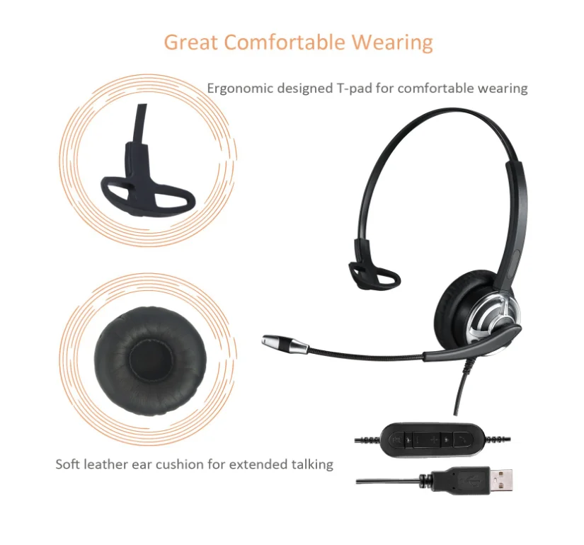 
Binaural call center USB headset with noise cancelling microphone , volume adjuster and mute switch compatible Skype and Lync 