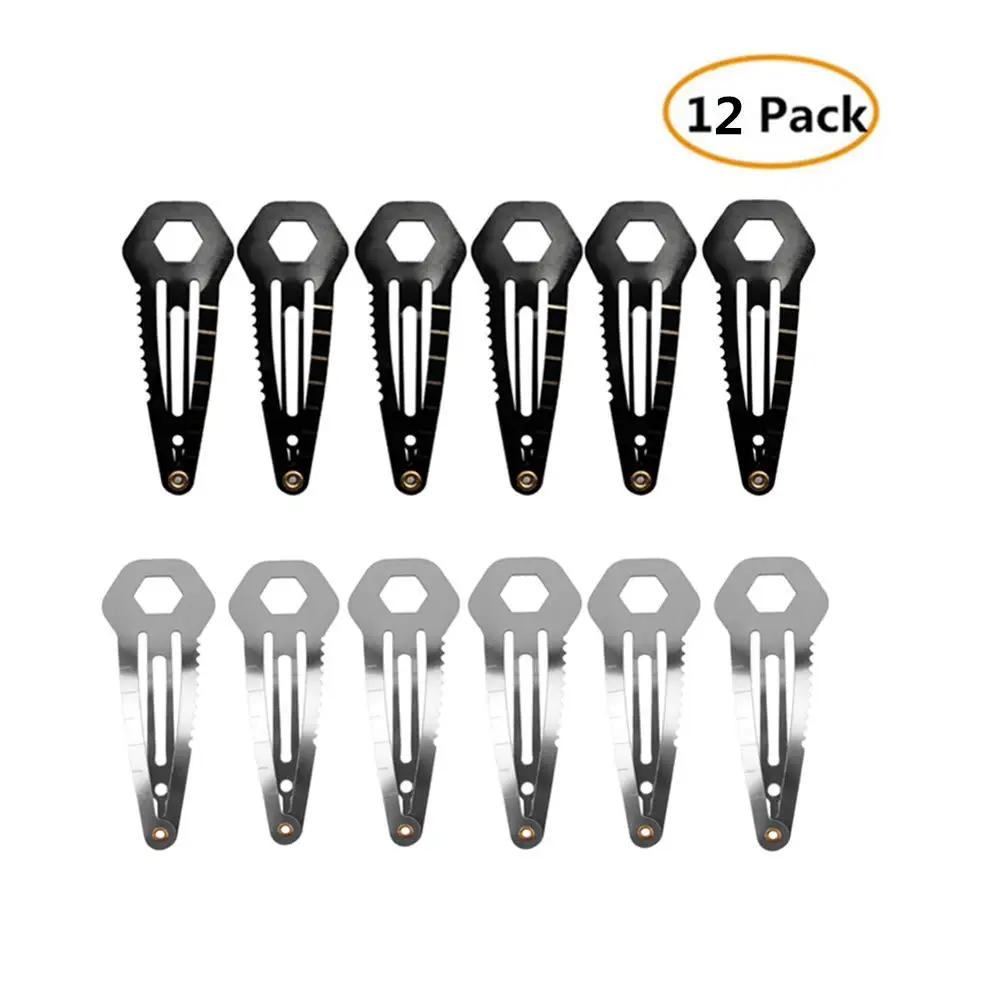
Custom 12 Pack Multi Tool Tactical Hair Clips Stainless Steel Hairpin for Bottle Opener Box Cutter Screw Driver 