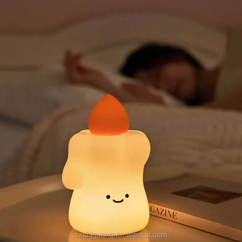 Cute Candle Touch Usb Soft Portable Bedrooms Living Rooms Silicone Led Bedside Night Lamp Silicone Pat Night Lights For Kids