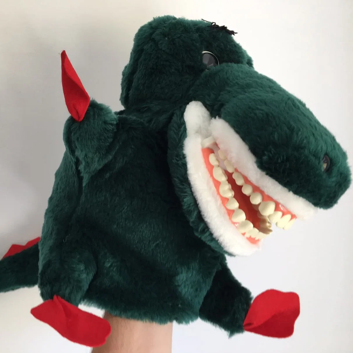 Hot sale dentist dinosaur hand puppet plush toy for children artificial tooth kids toy custom educational hand puppet
