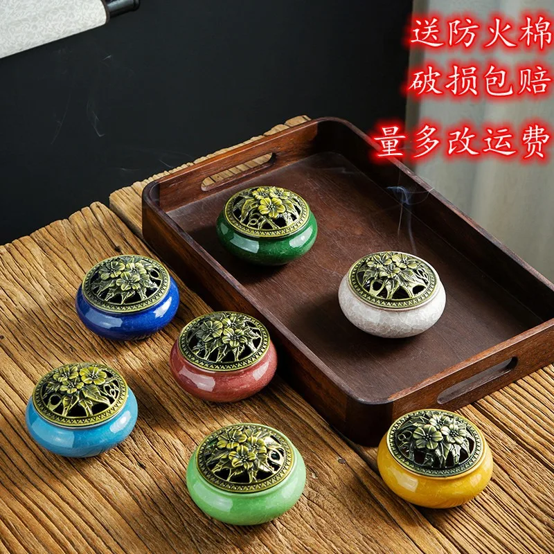 Ceramic Ice Cracking Incense Burner Coil Cone Stick Incense Burner Holder Home Ornaments Japanese Incense Burners Zen Decor