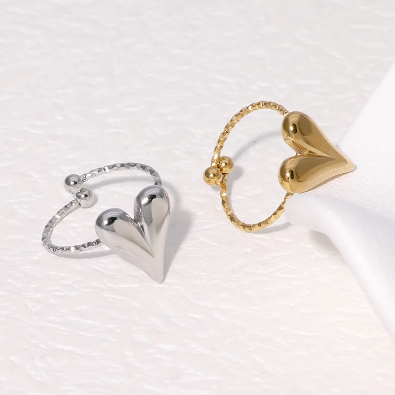Minimalist 18K Gold Plated Fine Heart Finger Jewellery Stainless Steel Open Ring Set for Women Weddings Engagements Parties