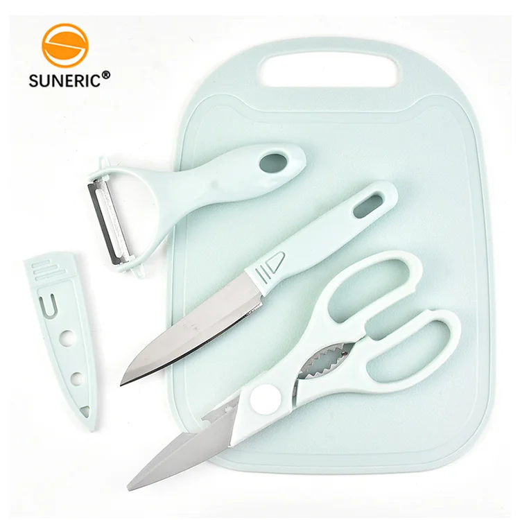 Plastic PP travel chopping board knife peeler scissors mini cutting board set of 4
