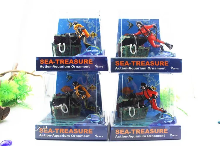American Seahorse Pneumatic Fish Tank Decorations Treasure Hunting Frogman Fish Tank Ornaments Box Aquarium Landscaping